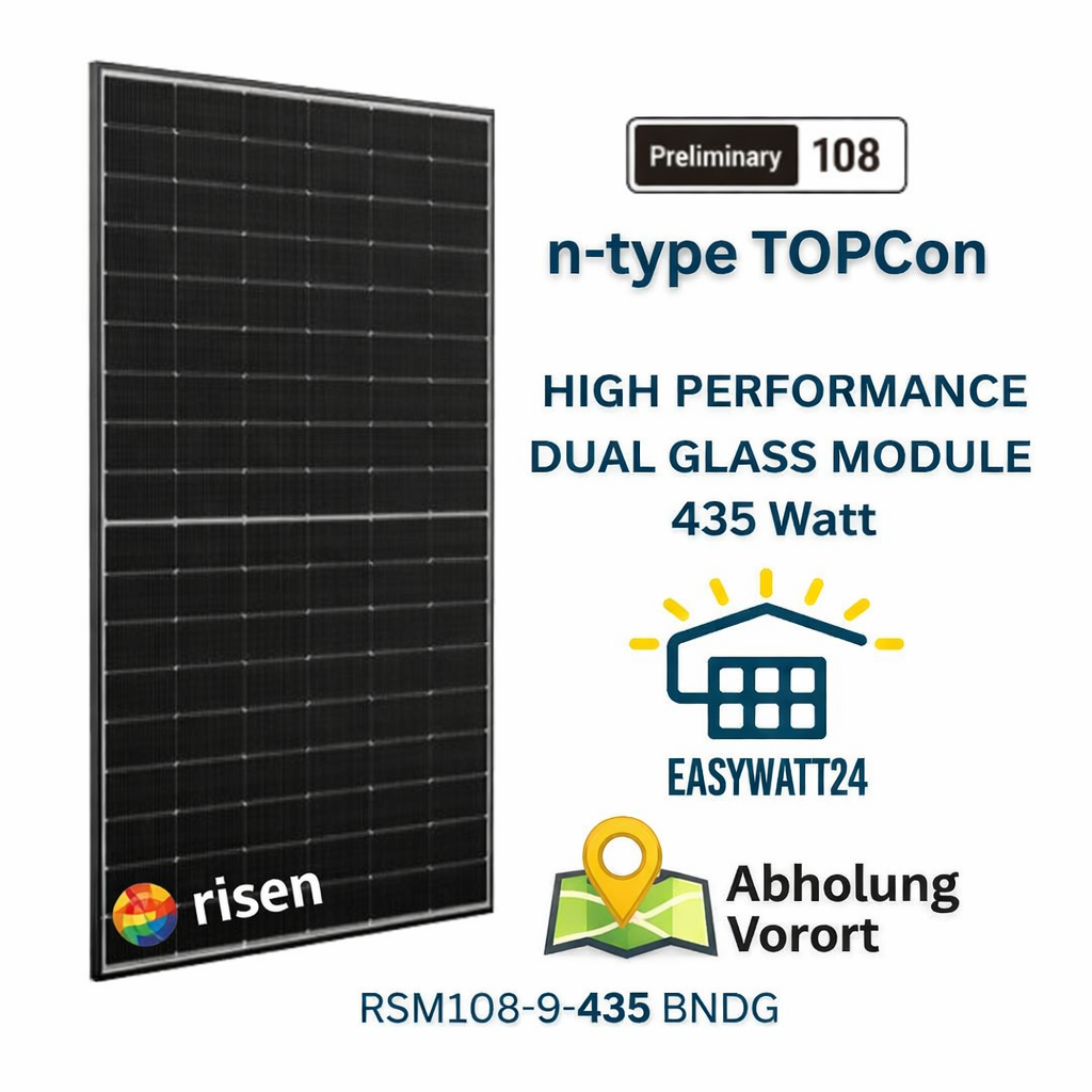 Solarmodul Risen Dual Glass RSM108-9-435W  – Ideal für Balkonkraftwerke