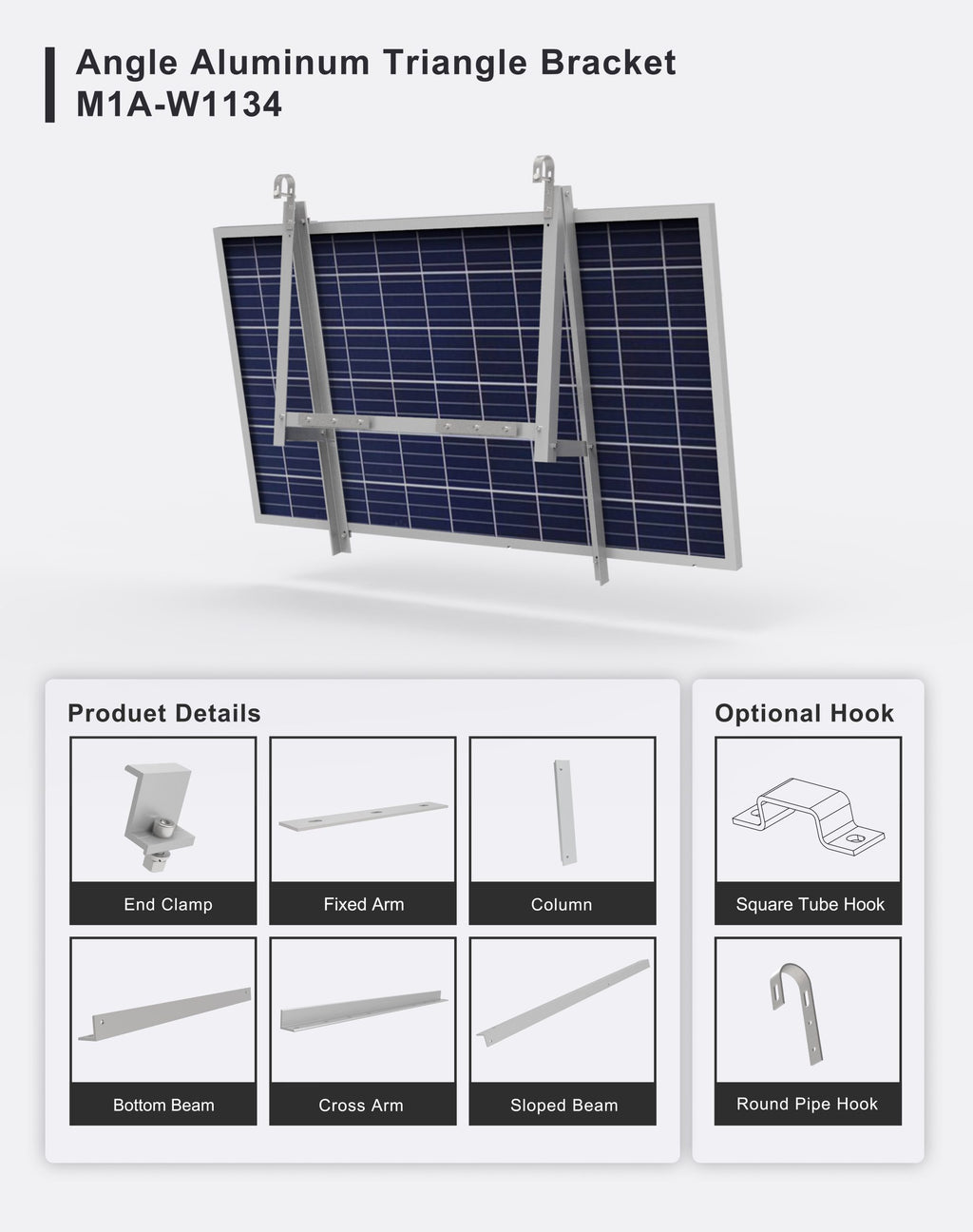 Balkonkraftwerk Halterung M1A-W1134 – Einfache DIY-Montage, 15° Neigungswinkel, 5 Jahre Garantie, 2 Stück