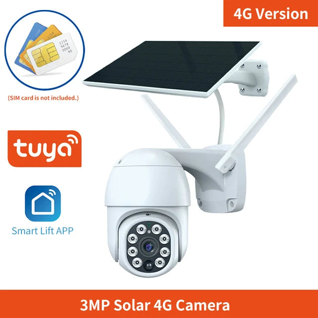 Tuya WLAN/4G Solar IP PTZ Kamera Outdoor 3mp HD Solar/Batterie betriebene CCTV-Kamera