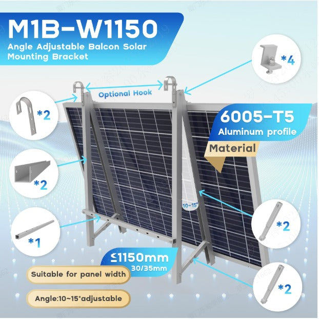 Balkonkraftwerk Halterung M1A-W1134 – Einfache DIY-Montage, 15° Neigungswinkel, 5 Jahre Garantie, 2 Stück